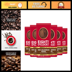 100% Colombian Whole Bean Coffee, Medium Roast, Rich & Winey Flavor, 10oz (6 Pac