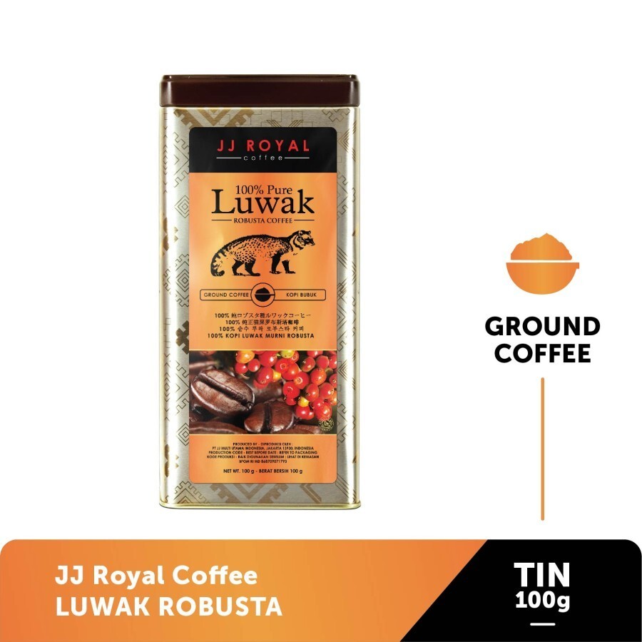 Luwak Coffee 100% Pure Luwak Ground – JJ Royal Luwak Coffee Tin 100g