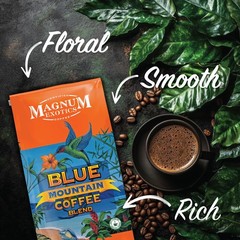 Magnum Exotics Coffee, Blue Mountain Blend MediumLight Roast, Whole Bean, Ma…