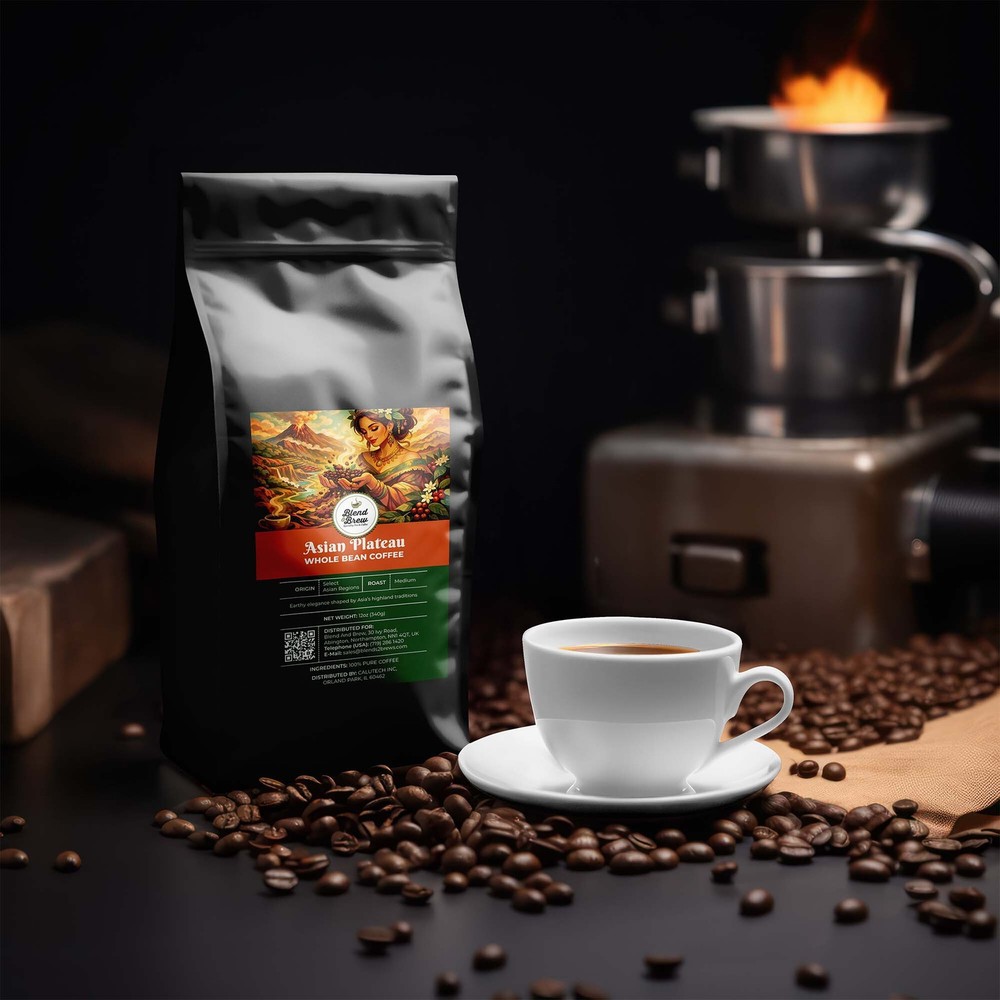 Asian Plateau Coffee, Whole Bean or Ground, Medium Roast, 12oz to 5lb