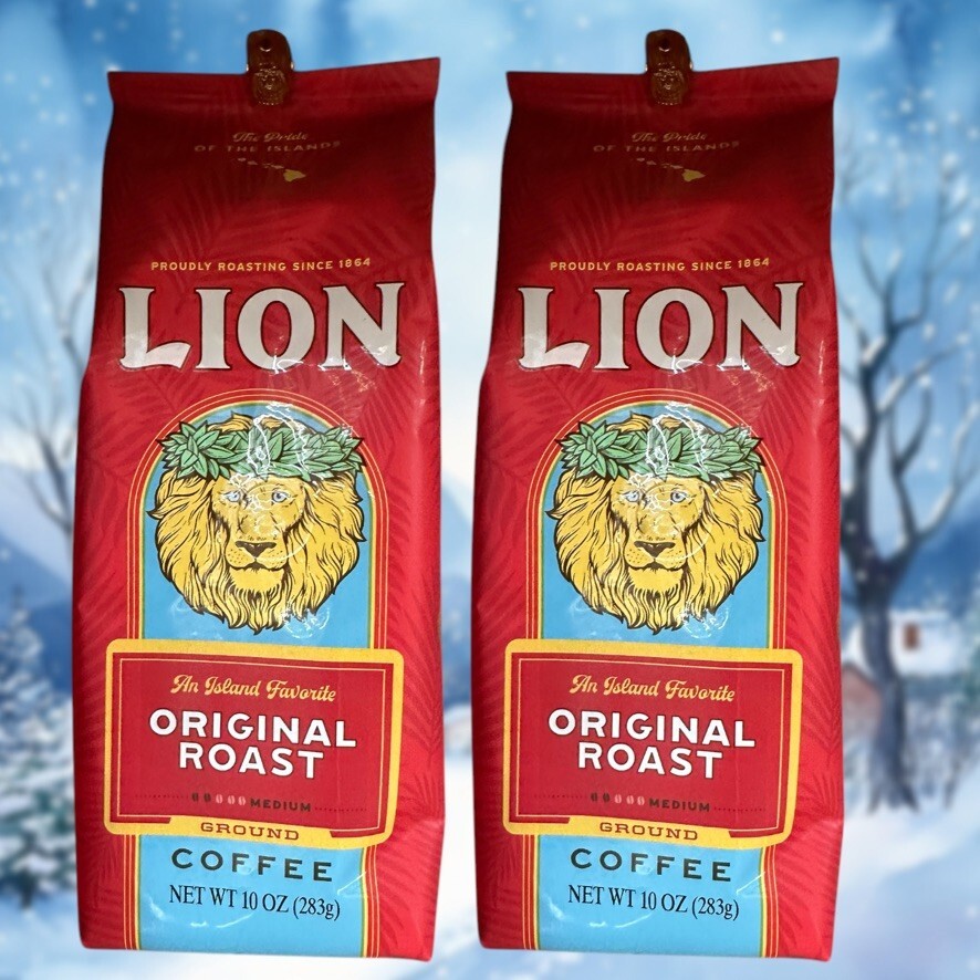 2 BAGS HAWAII LION ORIGINAL ROAST GROUND COFFEE 10oz x 2 Bags