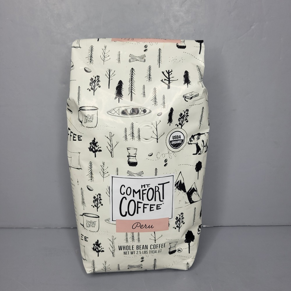 Mt. Comfort Organic Peru Medium Roast Whole Been Coffee 2.5 Lb Bag EXP 01/2027