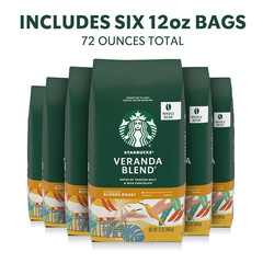 Whole Coffee Beans, Blonde Roast Hot or Iced Coffee, Veranda Blend, Six 12 Oz B