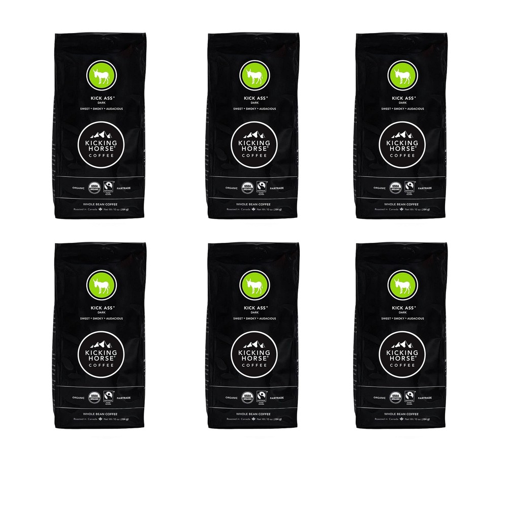 Kicking Horse Coffee Dark Roast Whole Bean 10 oz Organic Fairtrade Pack of 6