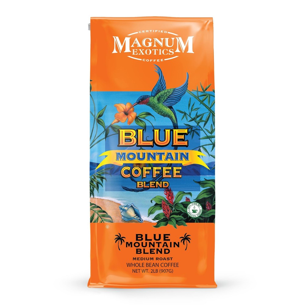 Magnum Exotics Coffee, Blue Mountain Blend MediumLight Roast, Whole Bean, Ma…