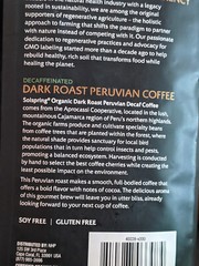 Solspring Organic Peruvian Dark Roast Coffee, 16 oz Decaf Whole Bean Qty 12