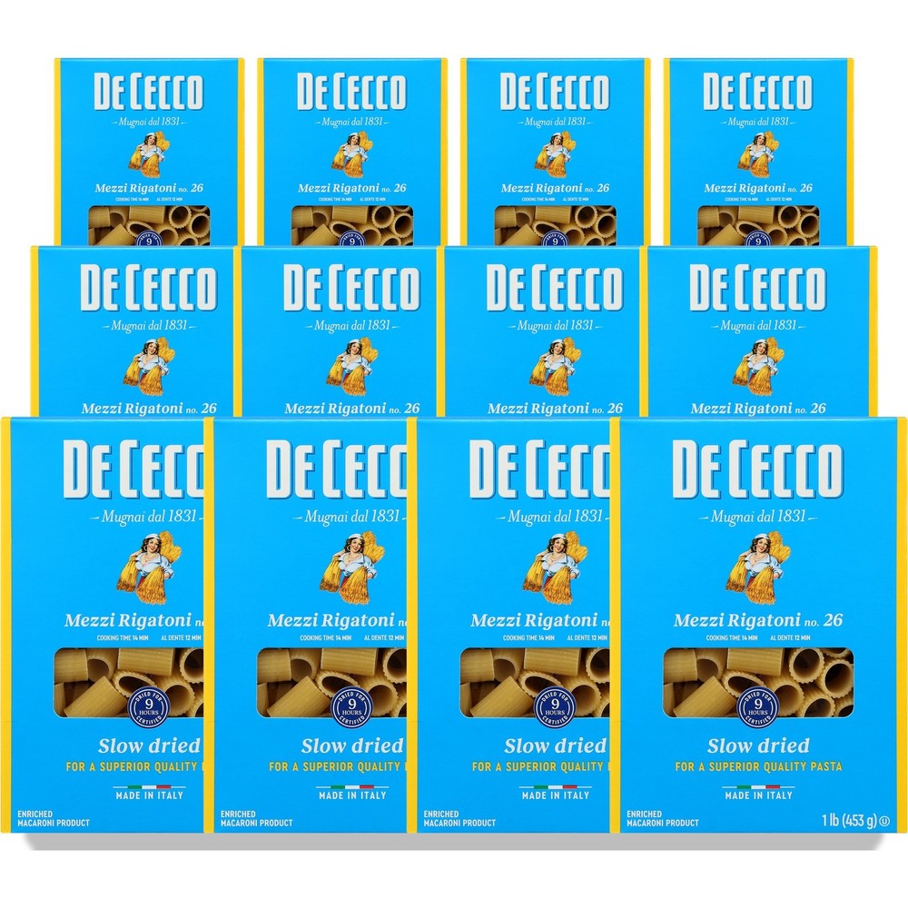 De Cecco Italian Mezzi Rigatoni Pasta 16 Oz Box 12 Pack