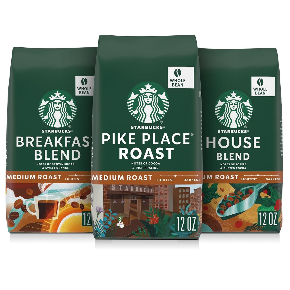 Starbucks Whole Coffee Beans Medium Roast Hot Or Iced Coffee Variety Pack Three