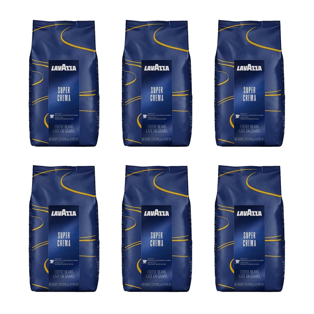 Lavazza Super Crema Whole Bean Coffee 6 Bags 2.2 Lb Mild Creamy Roast