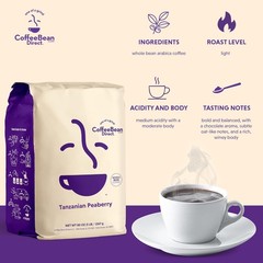 Coffee Bean Direct Tanzanian Peaberry, Whole 80 Ounce (Pack of 1)
