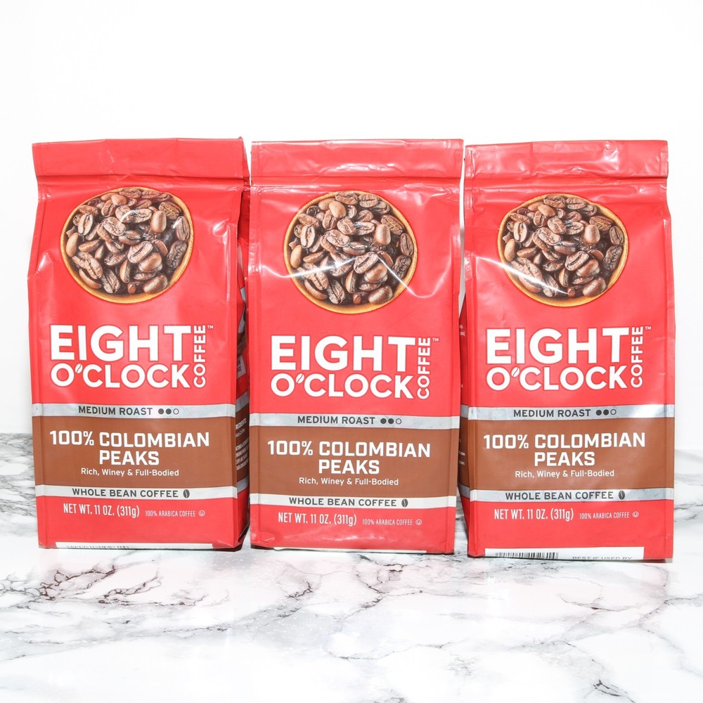 (3 x 11 Oz. Bags) Eight O’Clock Coffee Whole Bean Medium Roast Colombian Peaks