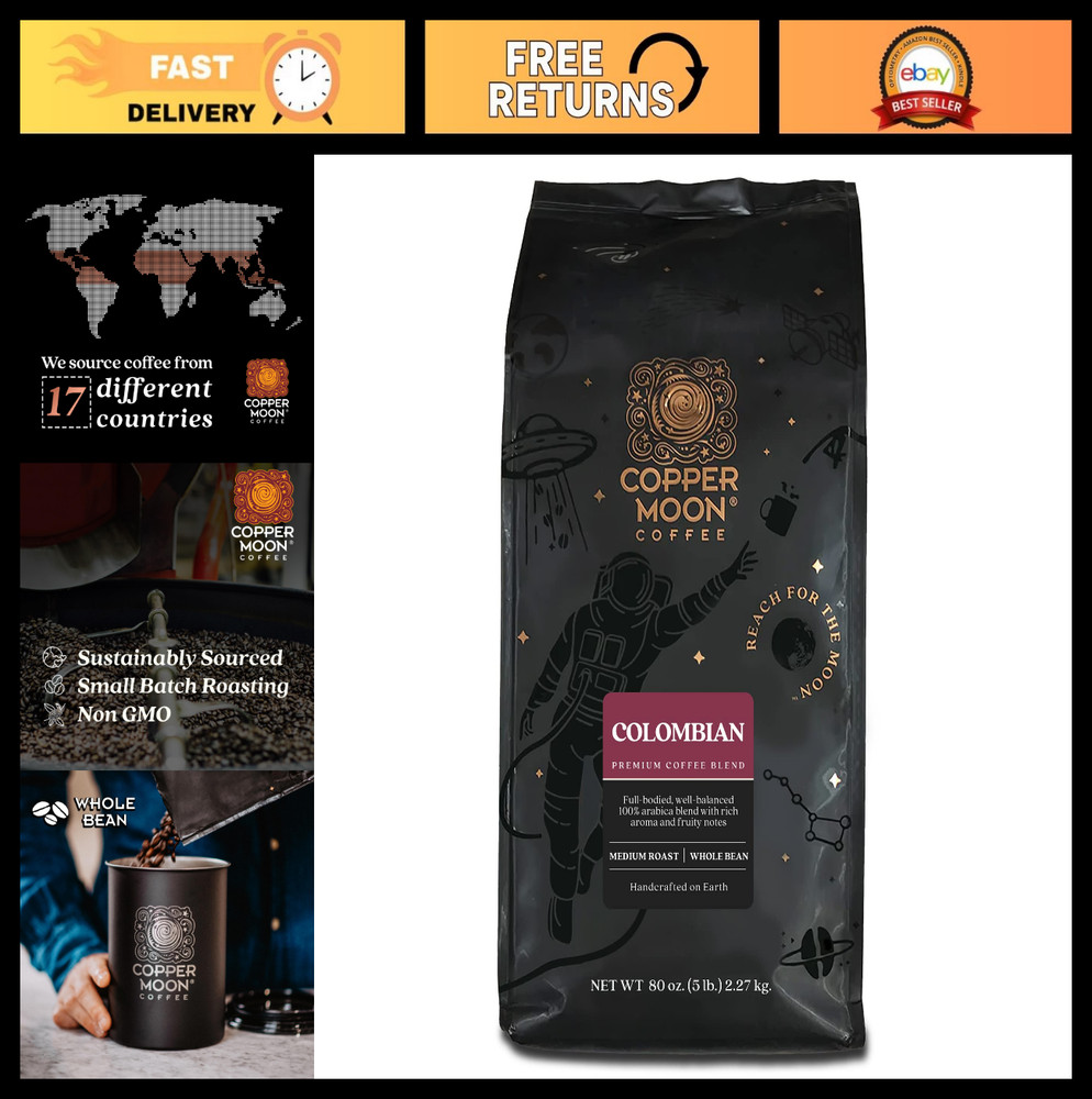 Medium Roast Whole Bean Coffee – Colombian Blend, 5 Lb Bag, Fresh & Flavorful