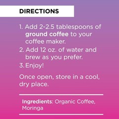 Organic Whole Bean Coffee with Moringa – Medium Roast, Vegan, Gluten-Free, 12 oz