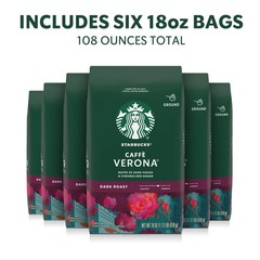 Starbucks Caffè Verona, Ground Coffee, Dark Roast Hot or Iced Coffee, (6 pack)