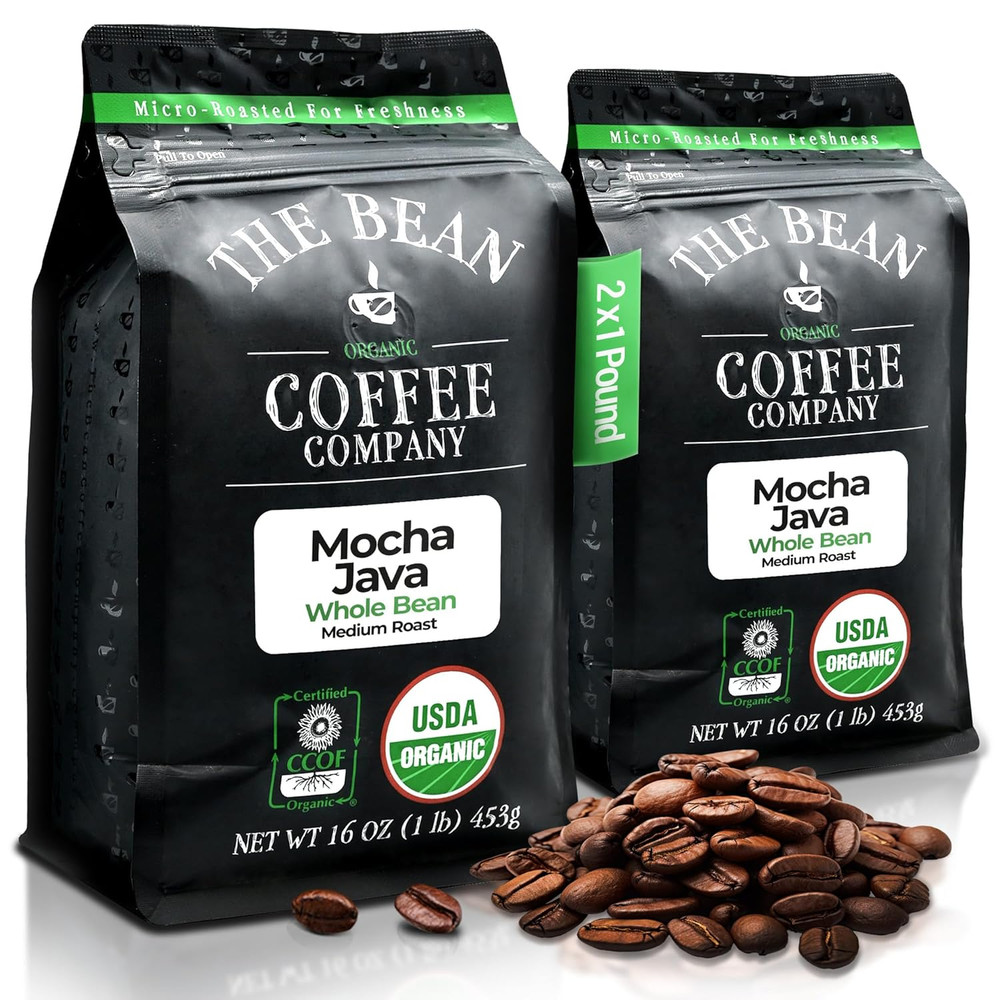 The Bean Organic Coffee Company Mocha Java, Medium Roast, Whole Bean Coffee, 16-