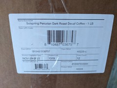 Solspring Organic Peruvian Dark Roast Coffee, 16 oz Decaf Whole Bean Qty 6
