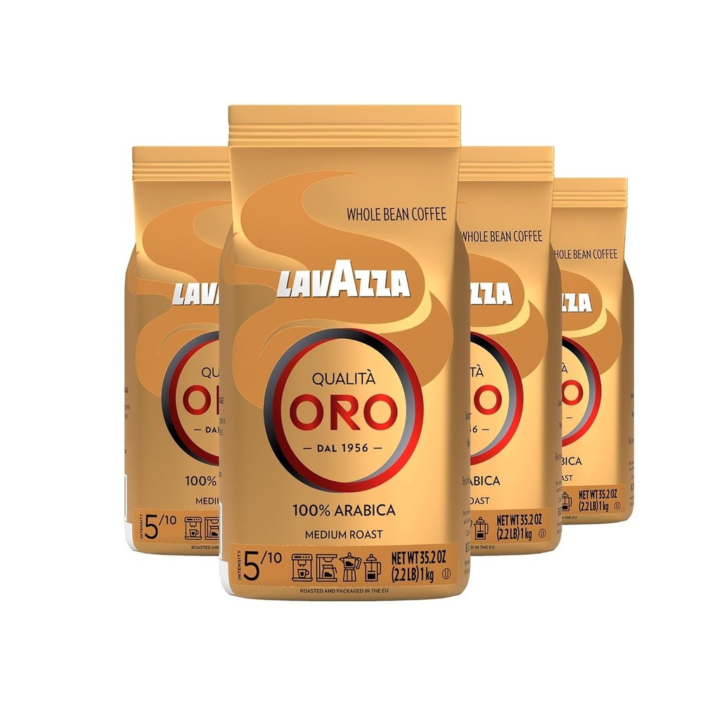 Lavazza Qualità Oro Whole Bean Coffee Blend, Medium Roast, 2.2-Pound Bag (4 ct)