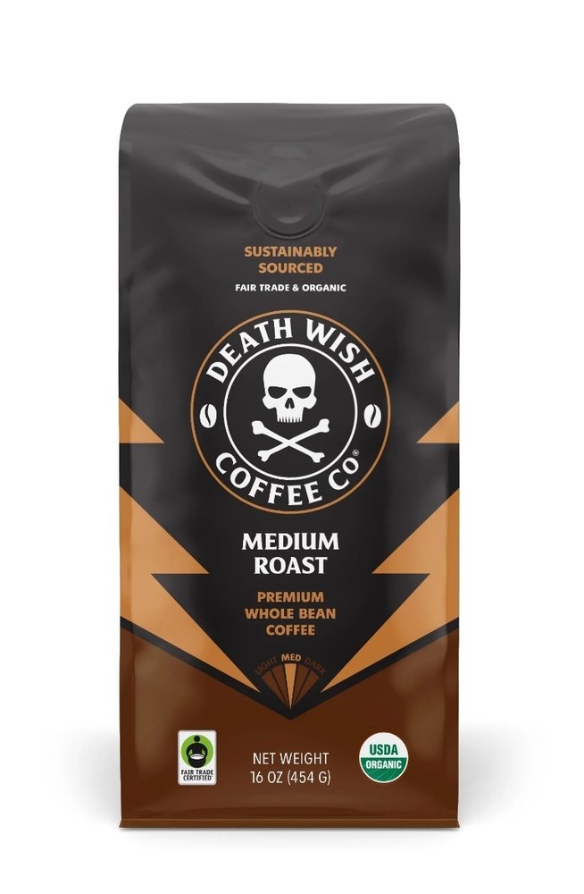 Death Wish Coffee Organic & Fair Trade Medium Roast Ground Coffee – 16oz, High C