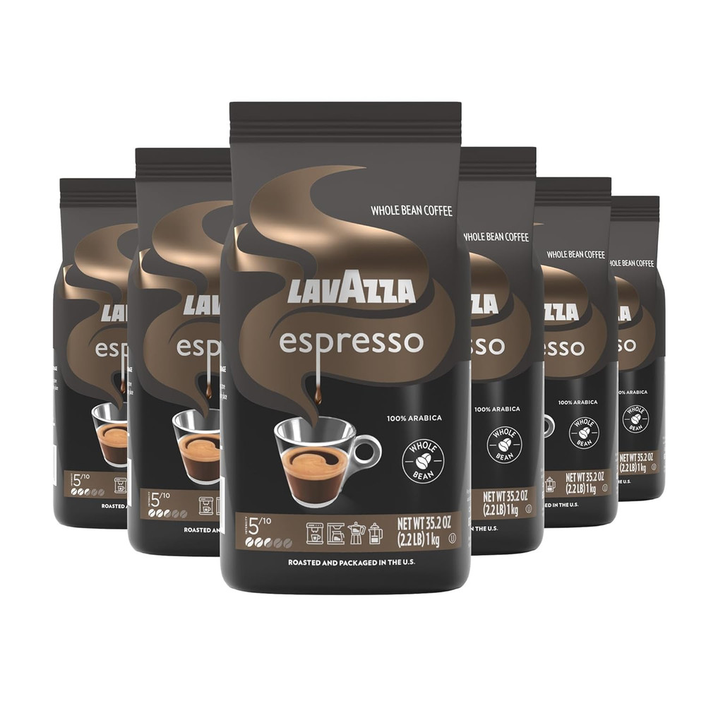 Espresso Whole Bean Coffee, Medium Roast, 100% Arabica, 2.2 Lb Bag (Pack of 6)