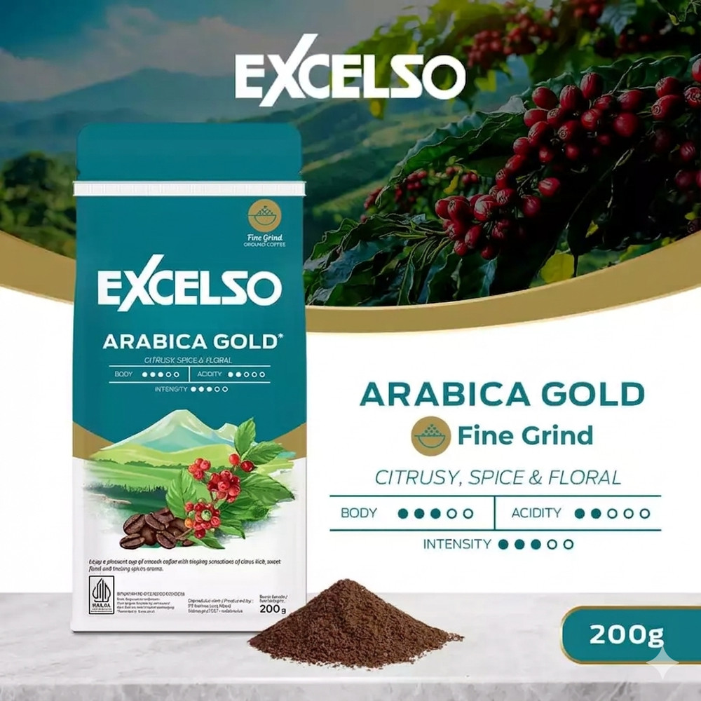 BEST NEW! Excelso Arabica Gold Ground Coffee 200g – Premium Indonesian Blend