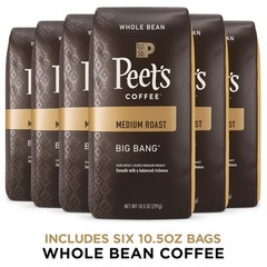 Peets Big Bang Medium Roast Coffee Pack of 6 Whole Bean 10.5 Ounce Bags