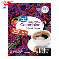 100% Arabica Colombian Medium Dark Roast Ground Coffee Pods, 33.1 Oz, 100 Count