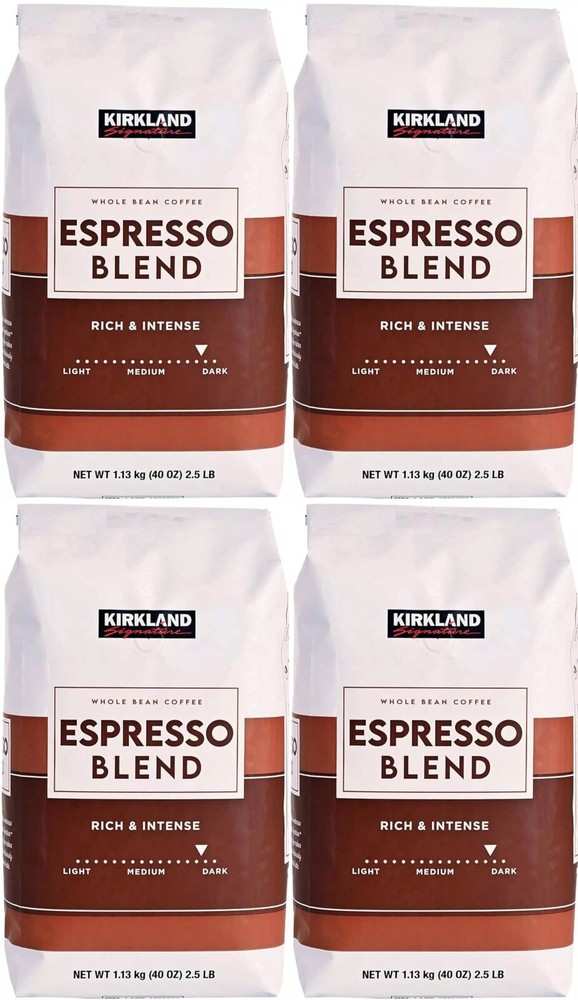 4 PACK – Kirkland Signature Espresso Blend Coffee, Dark Roast, Whole Bean, 2.5lb