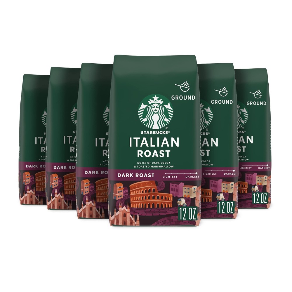 Starbucks Ground Coffee, Dark Roast Hot 12 Ounce (Pack of 6), Italian