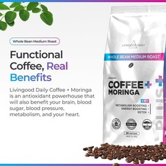 Organic Whole Bean Coffee with Moringa – Medium Roast, Vegan, Gluten-Free, 12 oz