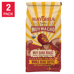 Mayorga Muy Macho, USDA Organic, Muy Dark Roast, Whole Bean Coffee, 2Lb, 2-Pack