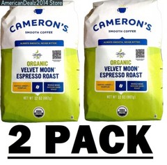 2 PACK Cameron’s Organic Velvet Moon Whole Bean Espresso Roast Coffee 2 lb Each