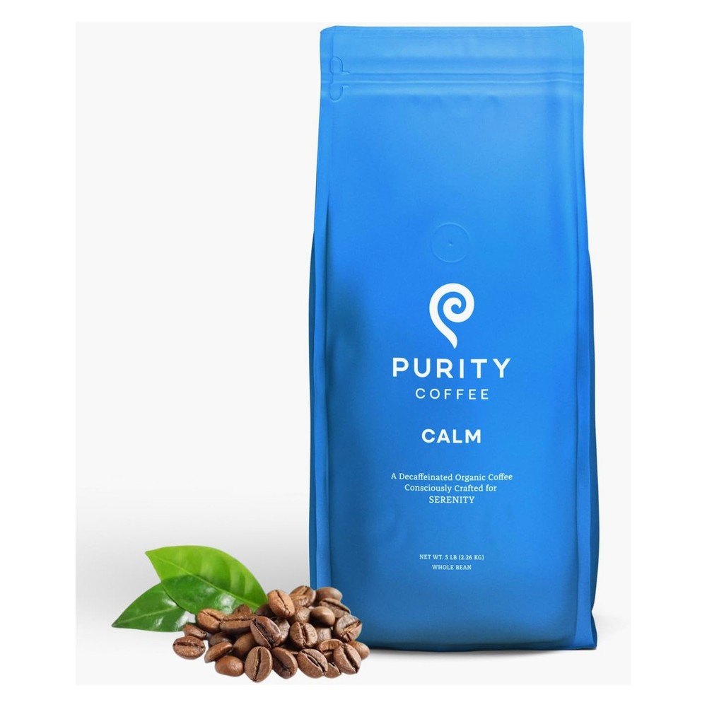 PURITY COFFEE CALM Decaf Medium Roast Whole Bean 5lb USDA Organic