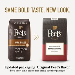 Peet’s Coffee, Dark Roast Whole Bean 32 Ounce (Pack of 1), Espresso Forte