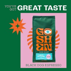 Whole Bean Black Dog Espresso Blend Dark Roast Brewed Coffee Cocoa 12 Oz