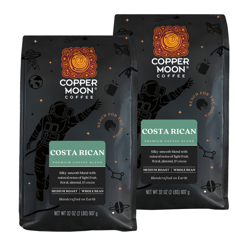 Copper Moon Costa Rica Blend, Medium Roast Whole Bean Coffee, 2 Lb Bags, 2-Pack