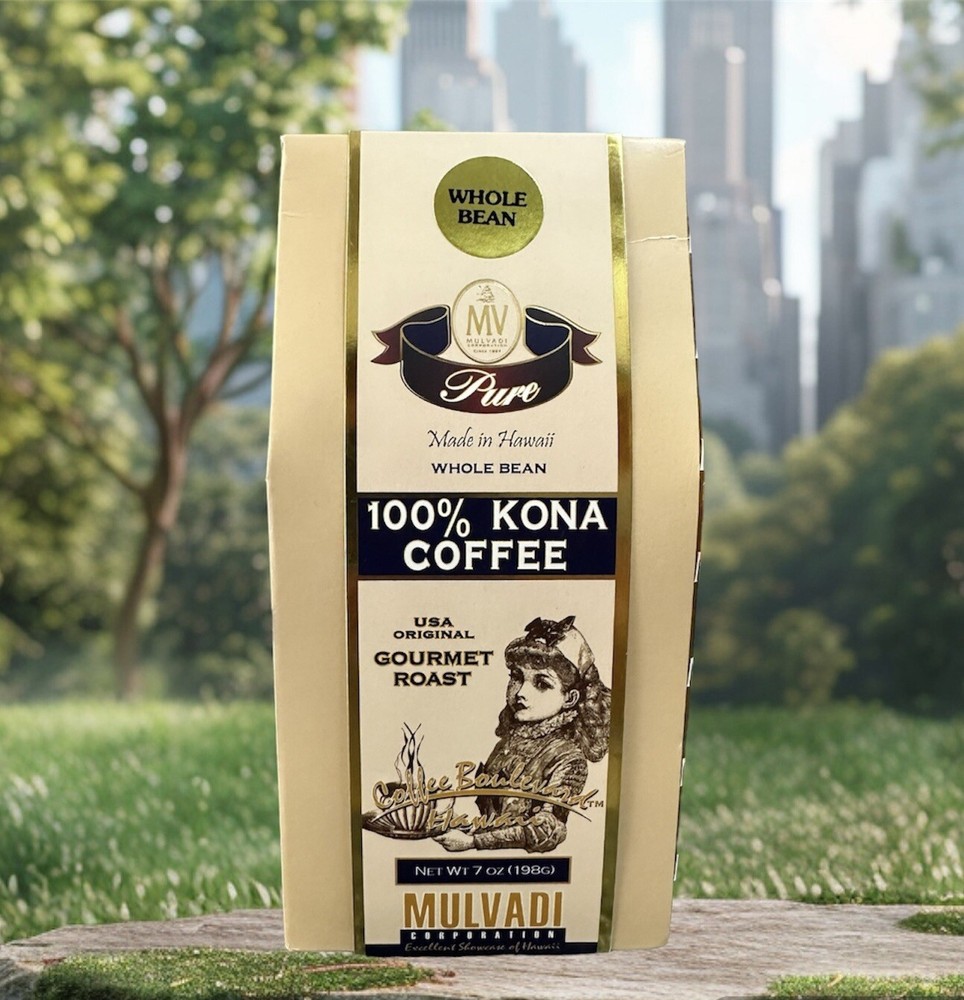 Hawaii MULVADI 100% KONA Coffee WHOLE BEAN Gourmet Roast 7oz