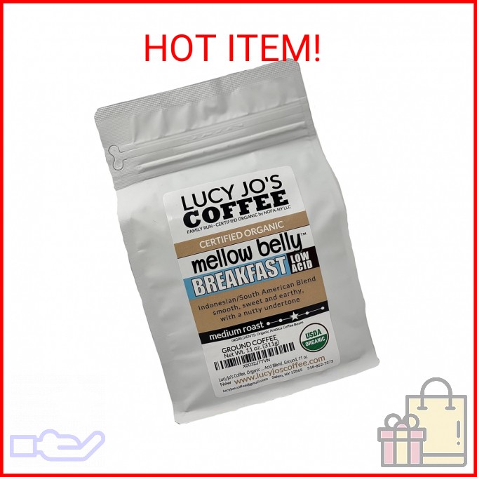 Lucy Jo’s Coffee, Organic Mellow Belly Breakfast Low Acid Blend, Medium Roast, G