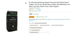 Solspring Organic Peruvian Dark Roast Coffee, 16 oz Decaf Whole Bean Qty 6