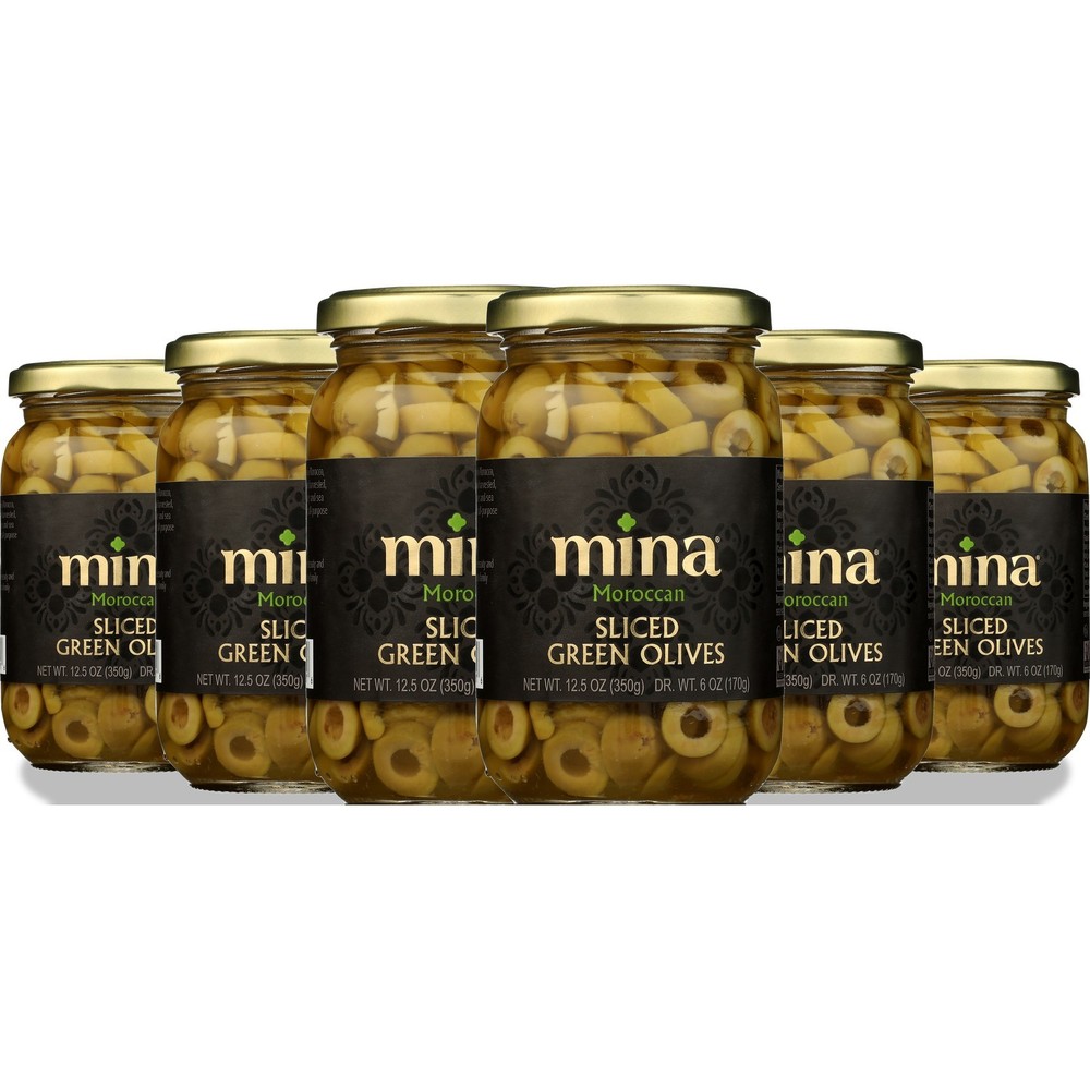 Mina Sliced Green Olives Moroccan Style Salt 6 Pack