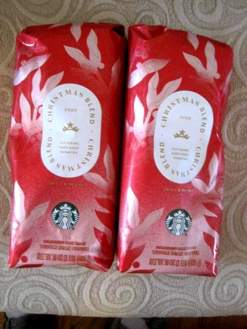 2 Starbucks Christmas Blend Coffee Whole Bean Vtg. 2020 16 Oz. Rare Aged Sumatra