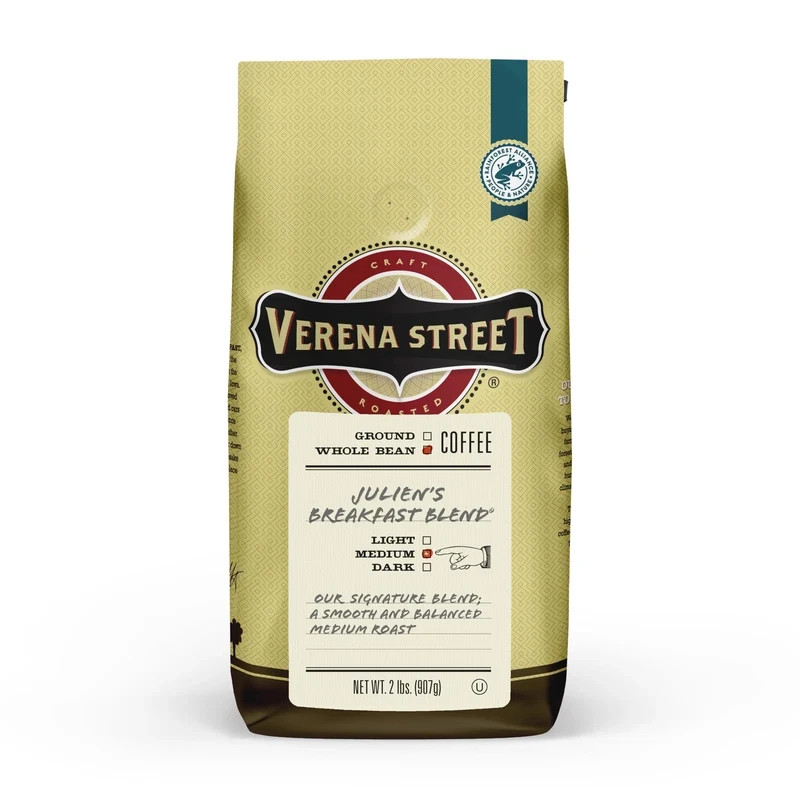 Verena Street 2 Pound Whole Bean Coffee Medium Roast Juliens Breakfast Blend