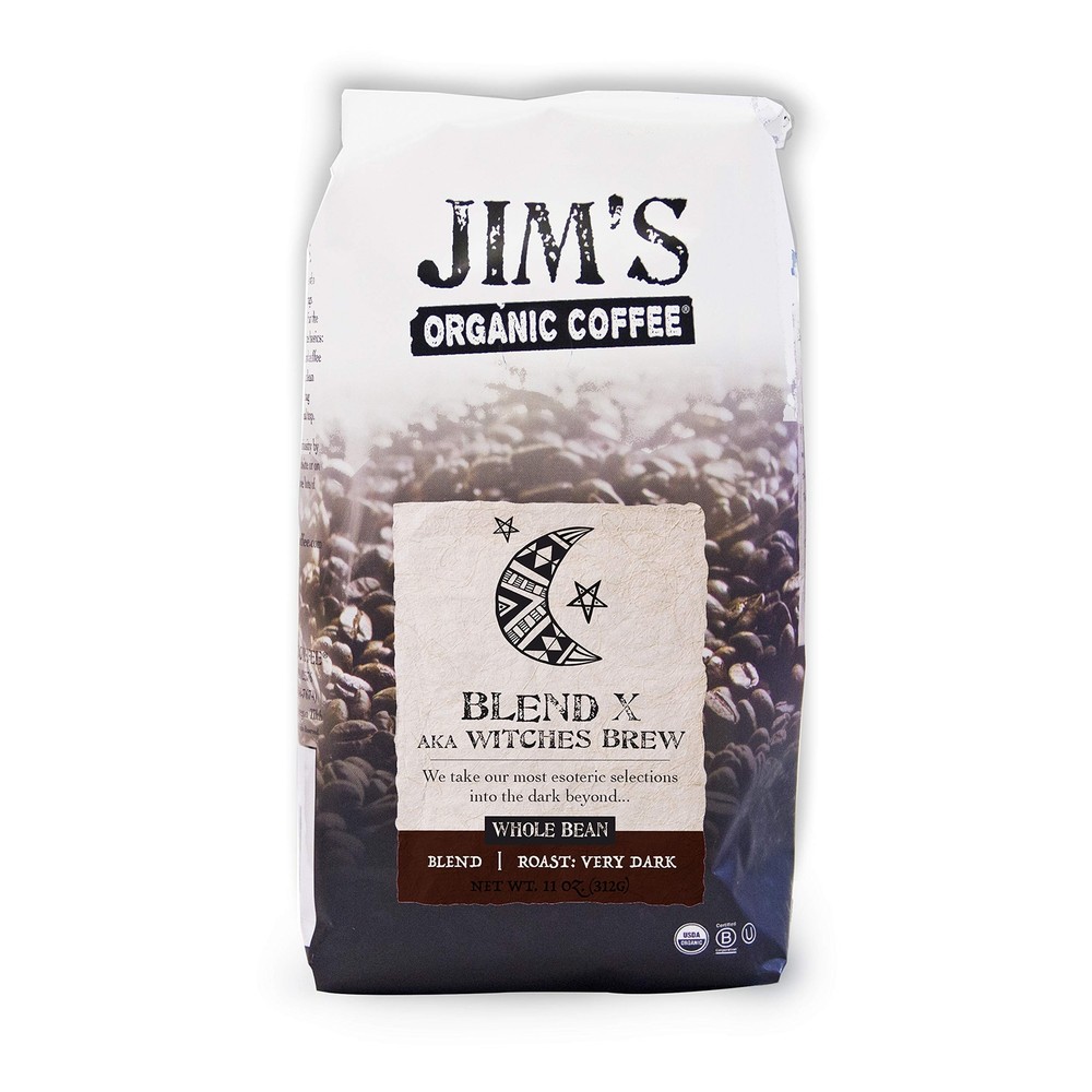 Jim?s Organic Coffee Witches Brew Whole Bean Very Dark Roast 11 oz Bag
