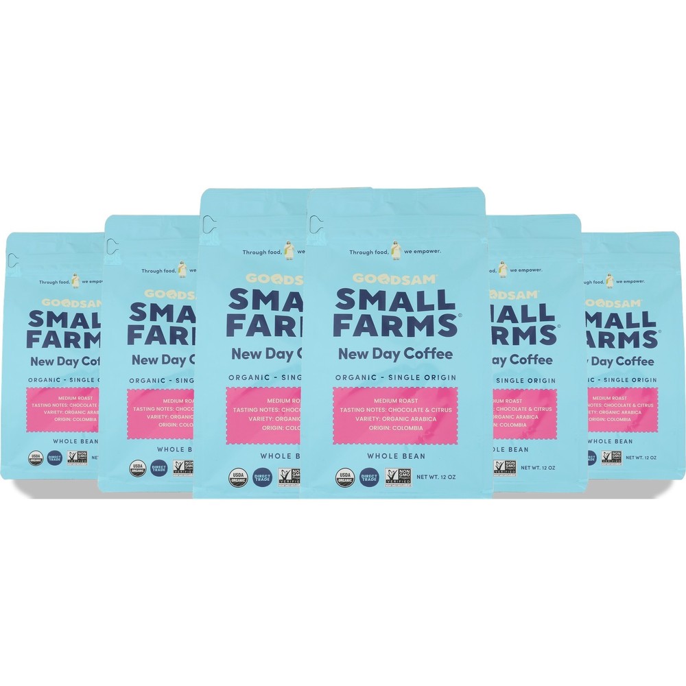 Organic Goodsam Small Farms New Day Coffee 12 Oz Whole Bean Medium 6 Pack