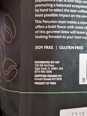 Solspring Organic Peruvian Dark Roast Coffee, 16 oz Decaf Whole Bean Qty 12