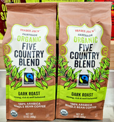 Trader Joe’s Organic Five Country Dark Roast Whole Bean Coffee 13oz (2 Bags)