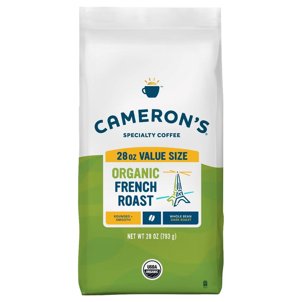 Cameron’s ORGANIC French Roast Whole Bean Coffee, 28 oz Smooth Dark Roast