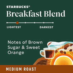 Starbucks Whole Coffee Beans, Medium Roast Hot or Iced Coffee, Breakfast Blend,