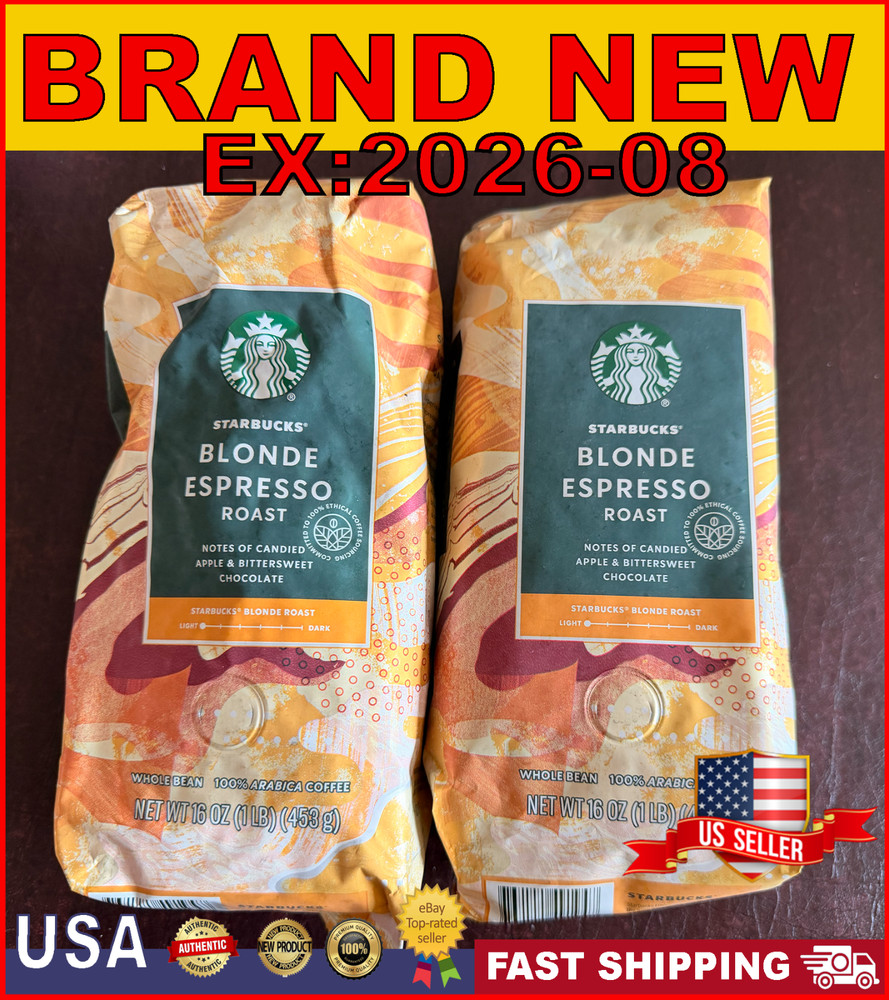Starbucks Blonde Espresso Roast Whole Bean Coffee 16oz (Pack of 2) – Exp 08/2026