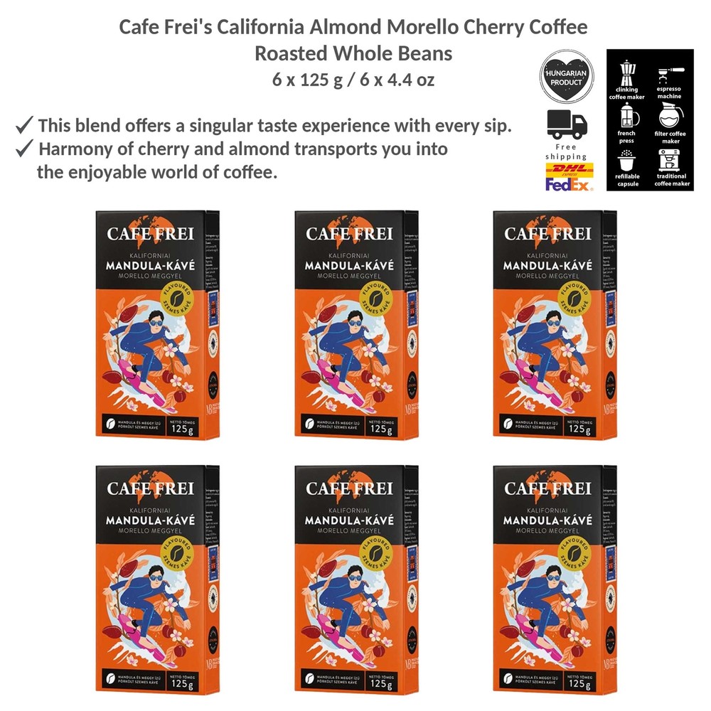 Cafe Frei California Almond Cherry Flavored Coffee Roasted Arabica Beans 125gx6