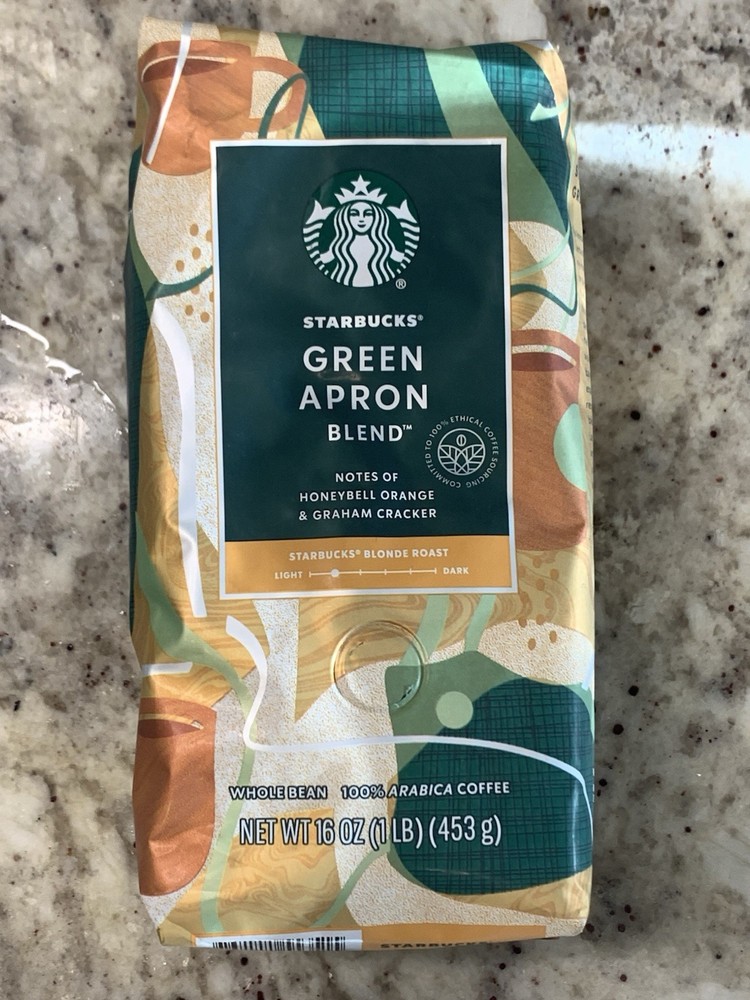 NEW Starbucks Green Apron Blend Blonde Roast Whole Bean Coffee 1 Lb Bag